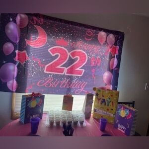 HAPPY 22TH BIRTHDAY BACKDROP, BANNER, OR POSTER. PINK AND PURPLE. WOMENS.